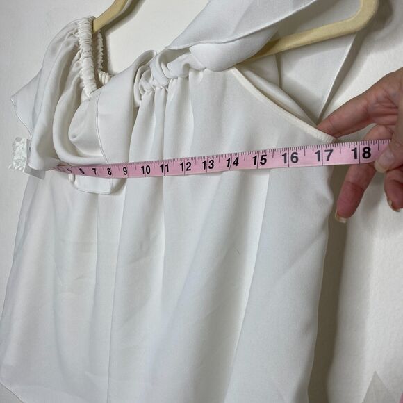 Aritzia Wilfred Silk Promener Off Shoulder Flowy Ruffle Blouse Off White Small - Picture 7 of 9